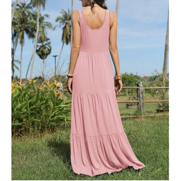 Ruffle Hem Smock Maxi Dress Pink - Picture 2 of 4